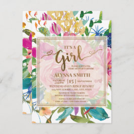 Convite Chá de fraldas de Script Floral Amarelo Cor-de-Ros