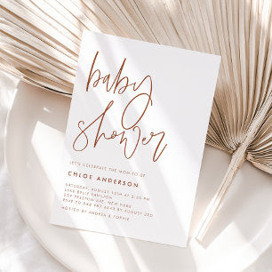 Convite Chá de fraldas de Script Manuscrito Boho Terracott