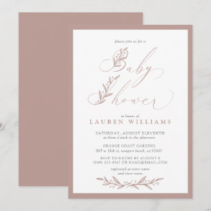 Convite Chá de fraldas de Script Rosa Rosa Dusty Botânic