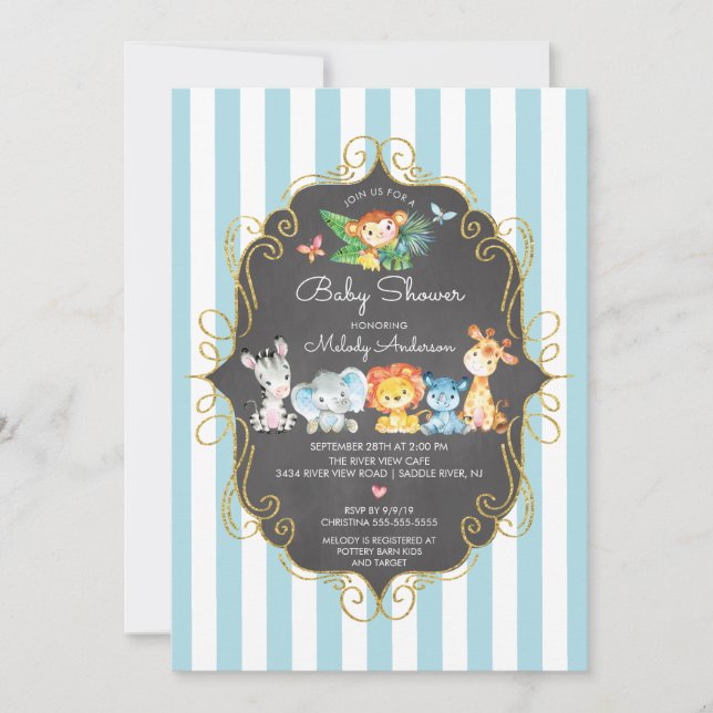 Convite Chá de fraldas de Selva de Chalkboard (Frente)