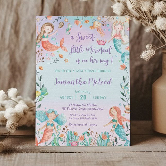 Convite Chá de fraldas de Sereia Bonita debaixo da Garota  (Criador carregado)