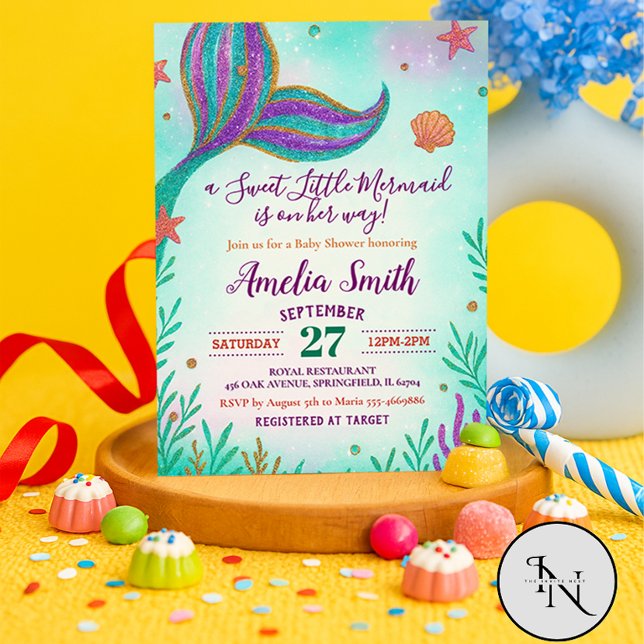 Convite Chá de fraldas De Sereia Com Turquesa (Mermaid baby Shower invitation)
