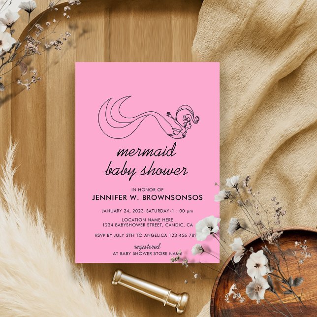 Convite Chá de fraldas de Sereia de Verão Neutro Rosa (Criador carregado)