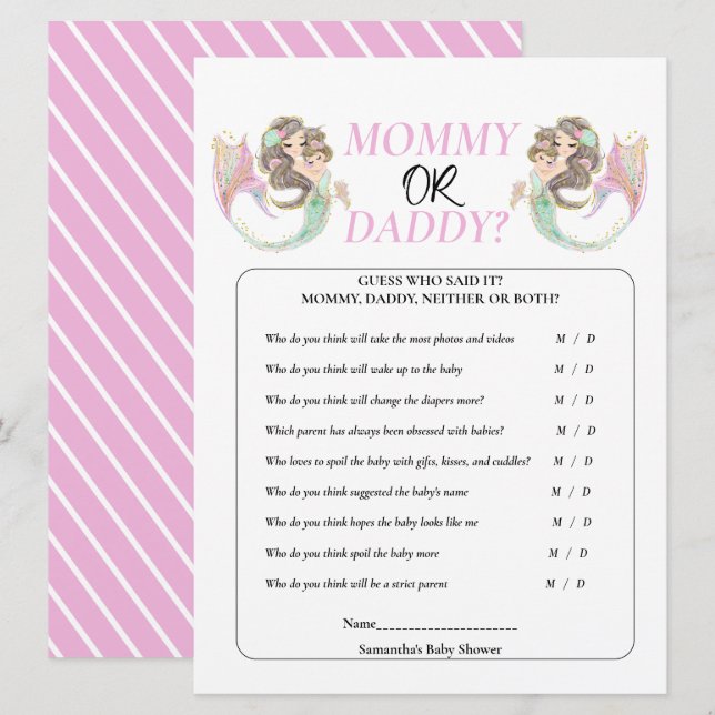 Convite Chá de fraldas de sereia debaixo do mar (Frente/Verso)