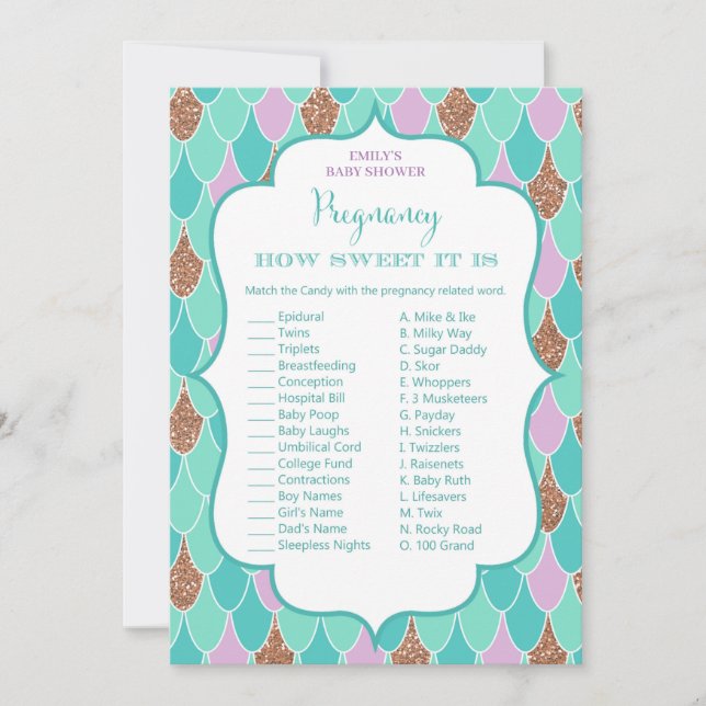 Convite Chá de fraldas de Sereia - Jogo com resposta (Frente)