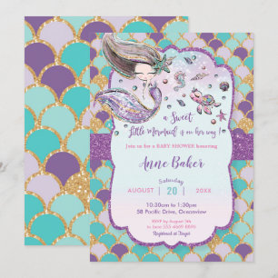 Convite Chá de fraldas de Sereia sob o Mar Cria Criaturas