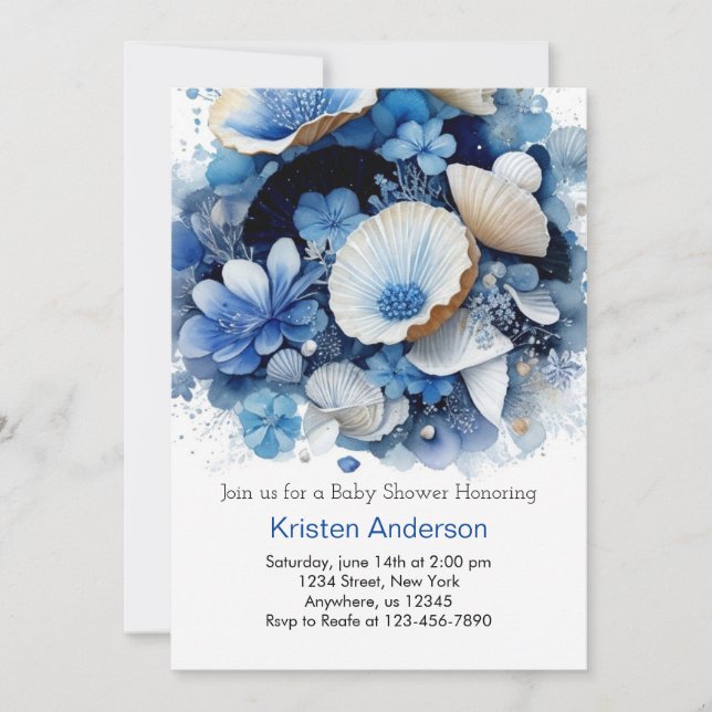 Convite Chá de fraldas de Shell do Mar de Aventura de Prai (Frente)