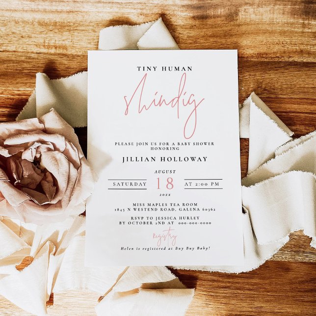 Convite Chá de fraldas de Shindig Humano Minúsculo Rosa Mi (Criador carregado)