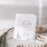 Convite Chá de fraldas de Silver e Pink Winter Wonderland<br><div class="desc">Celebre um dia especial para seu amado com este belo convite da terra maravilhosa do inverno! Este design apresenta uma tipografia fofa "bebê Está frio fora ", flocos de neve, árvores de inverno e veados no tema prata e cor rosa. Um convite perfeito para um chá de fraldas de menina...</div>