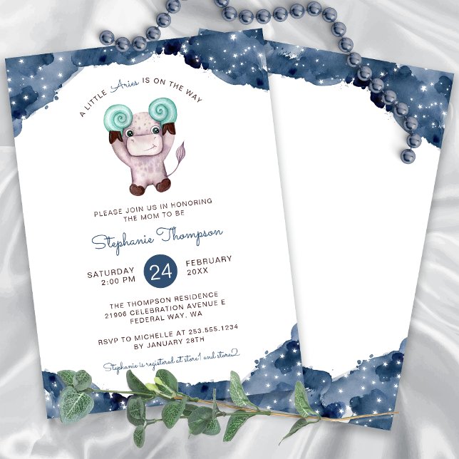 Convite Chá de fraldas de Sinais de Astrologia Celestial (Celestial Aries Astrology Sign Baby Shower Invitation)
