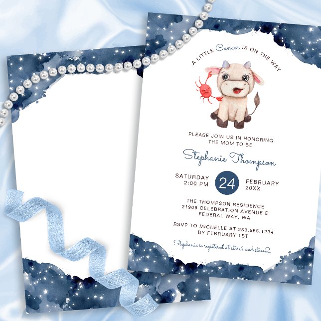 Convite Chá de fraldas de Sinais de Astrologia Celestial d (Celestial Cancer Astrology Sign Baby Shower Invitation)