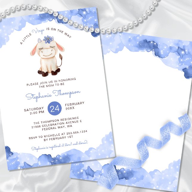 Convite Chá de fraldas de Sinal de Astrologia por Vírus Ce (Celestial Virgo Astrology Sign Baby Shower Invitation)