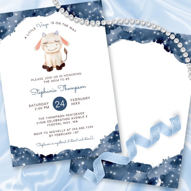 Convite Chá de fraldas de Sinal de Astrologia por Vírus Ce (Celestial Virgo Astrology Sign Baby Shower Invitation)