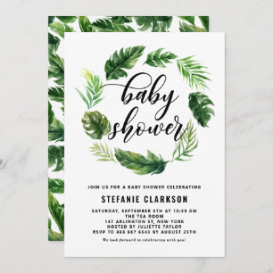 Convite Chá de fraldas de solha de folhas tropicais de águ