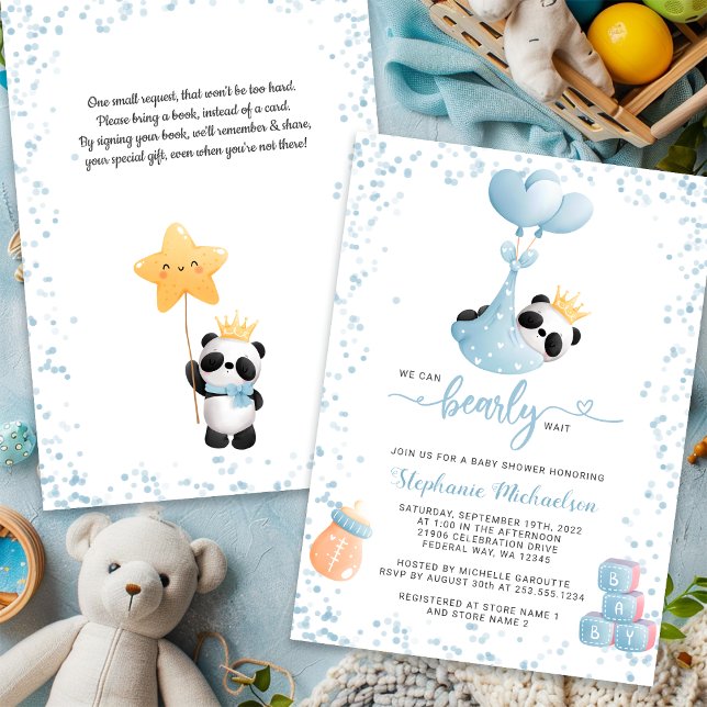 Convite Chá de fraldas de Solicitação de Livro de Espera d (Boy Panda Bearly Wait Book Request Baby Shower Invitation
)
