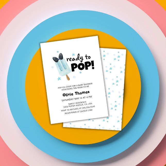 Convite Chá de fraldas De Sorvete Moderno Pronto Para Pop (Modern Ready To Pop Bow Ice Cream Baby Shower Invitation)