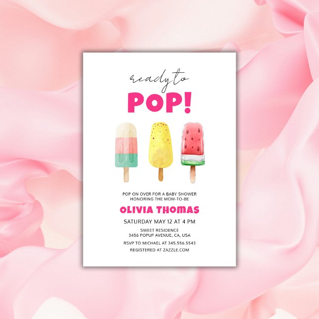 Convite Chá de fraldas De Sorvete Rosa Pronta Para Pop (Pink Summer Ready To Pop Ice Cream Baby Shower Invitation)