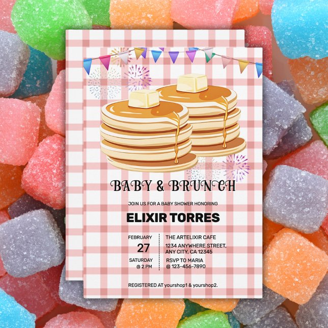 Convite Chá de fraldas de Soufa Festiva de Bebê e Brunch (Criador carregado)