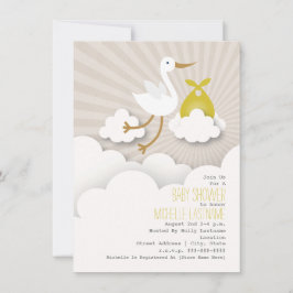 Convite Chá de fraldas de Stork + Nuvens - Amarelo