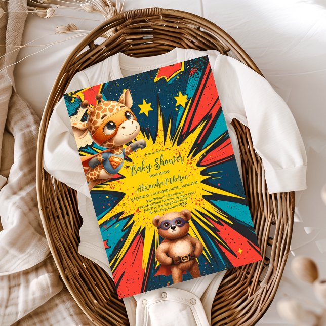 Convite Chá de fraldas de Super Herói da revista em quadri (Criador carregado)