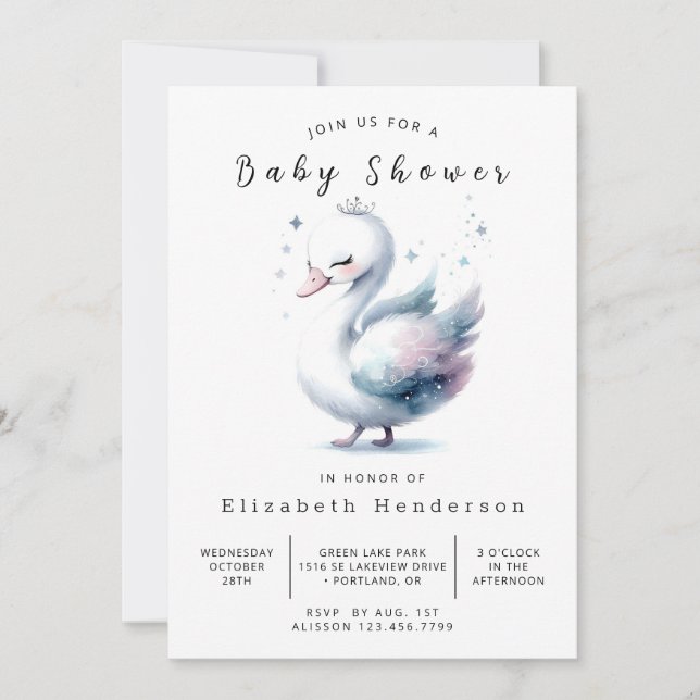 Convite Chá de fraldas de Swan Digital Feliz (Frente)