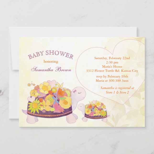 Convite Chá de fraldas de Tartarugas primavera (Frente)