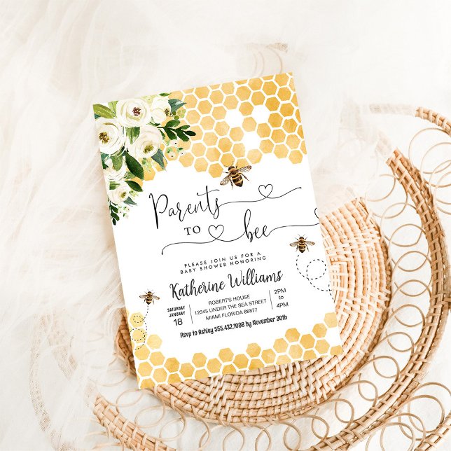 Convite Chá de fraldas De Tema De Abelhas De Mel (Criador carregado)