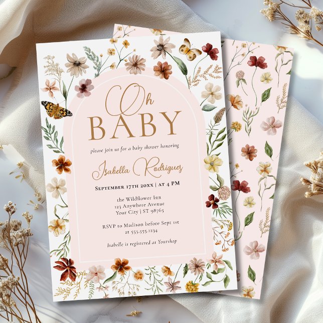 Convite Chá de fraldas de Tema de Flor Selvagem (wildflower baby shower invitation)