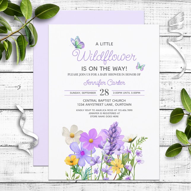Convite Chá de fraldas de Tema de Flores Selvagens Roxas (Criador carregado)