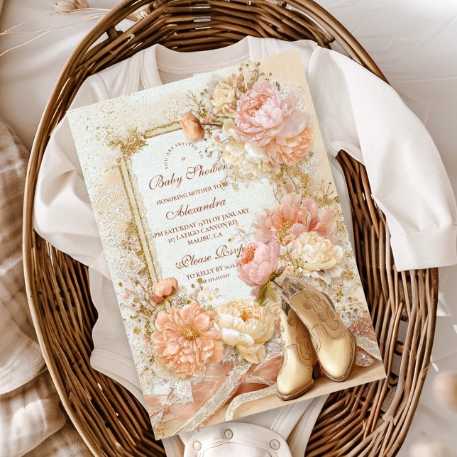 Convite Chá de fraldas de Tema Ocidental de Boho Cowgirl (Criador carregado)