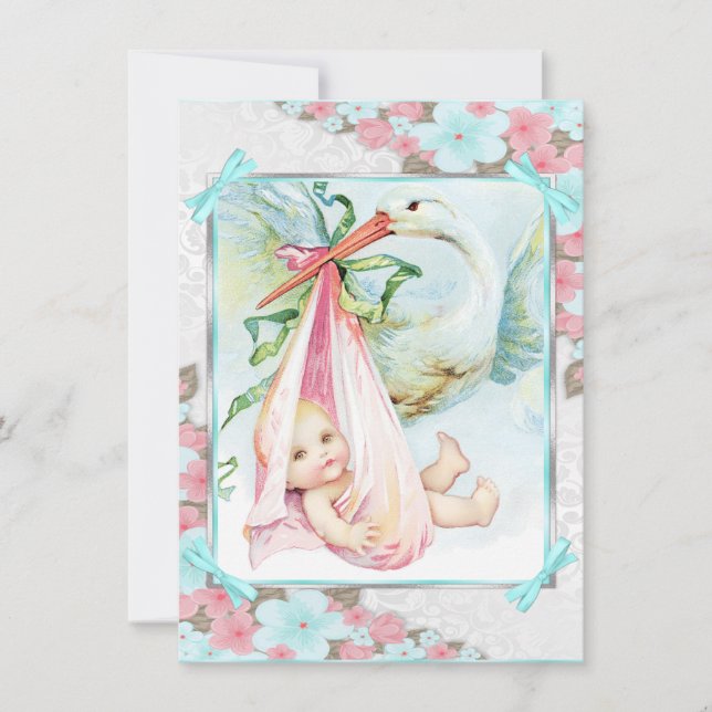 Convite Chá de fraldas de Tempestade Azul-Teal e Rosa (Frente)