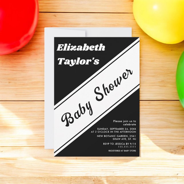 Convite Chá de fraldas De Tendência Negra E Branca Moderna (Criador carregado)