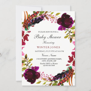 Convite Chá de fraldas de Terra Floral Purple Burgundy