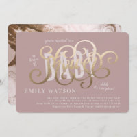 Chá de fraldas de Texto PINK Branco Dourado Simple