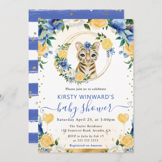 Convite Chá de fraldas de Tigre da Selva de Cinto Aquático (Frente/Verso)