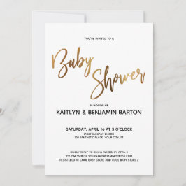 Convite Chá de fraldas de Tipografia Dourada simples