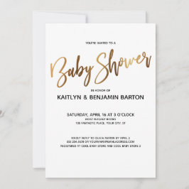 Convite Chá de fraldas de Tipografia Dourada simples