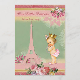 Convite Chá de fraldas de Torre da Princesa Eiffel Vintage
