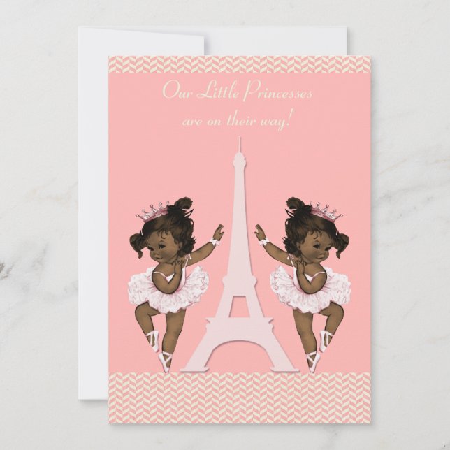 Convite Chá de fraldas de Torre Eiffel gêmeos da Ballerina (Frente)