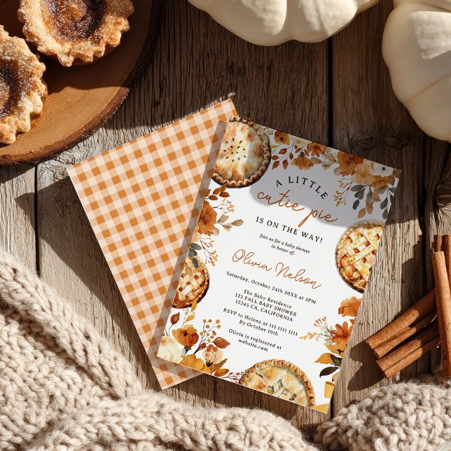 Convite Chá de fraldas de torta branca (Whimsical Fall Floral Little Cutie Pie Baby Shower Invitation)
