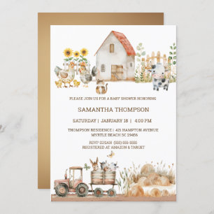 Convite Chá de fraldas de Trator de Animais de Exploração