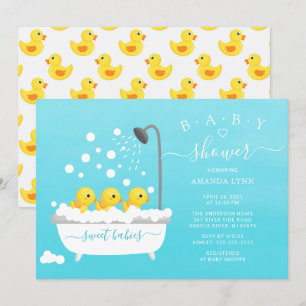 Convite Chá de fraldas de tripletas de pata de borracha