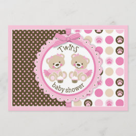 Convite Chá de fraldas de Tutus Teddy Bears Gêmeas