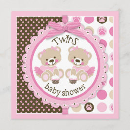 Convite Chá de fraldas de Tutus Teddy Bears Gêmeas