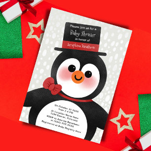 Convite Chá de fraldas de Tuxedo Penguin de Natal bonito