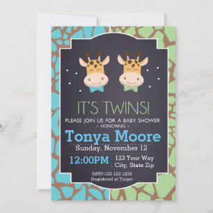 Convite Chá de fraldas de Twin Boys Giraffe