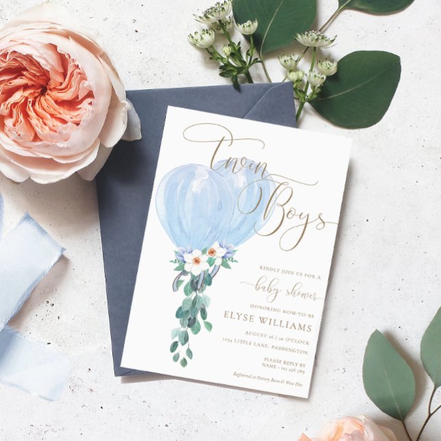 Convite Chá de fraldas de Twin do Balão Azul (Criador carregado)