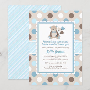 Convite Chá de fraldas de urso azul