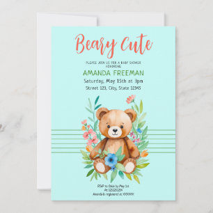 Convite Chá de fraldas de Urso Cinzento com Aquarela