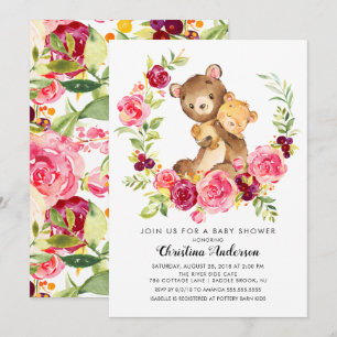 Convite Chá de fraldas de Urso da Mãe e Bebê